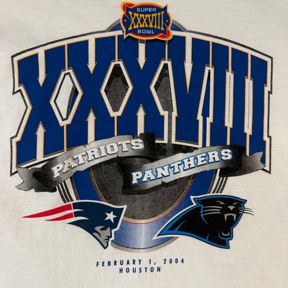 2004 NFL Vintage Super Bowl XXXVIII Official T-Shirt Patriots vs. Panthe… - Picture 4 of 7